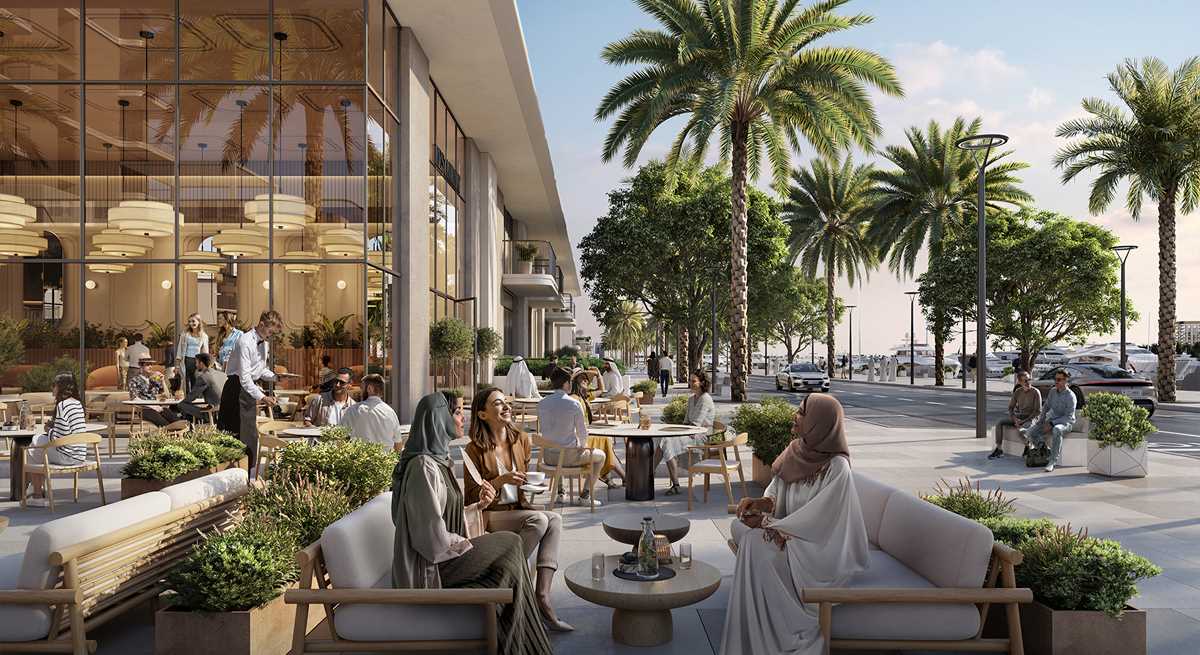 Waterfront cafe promenade at Rashid Yachts & Marina